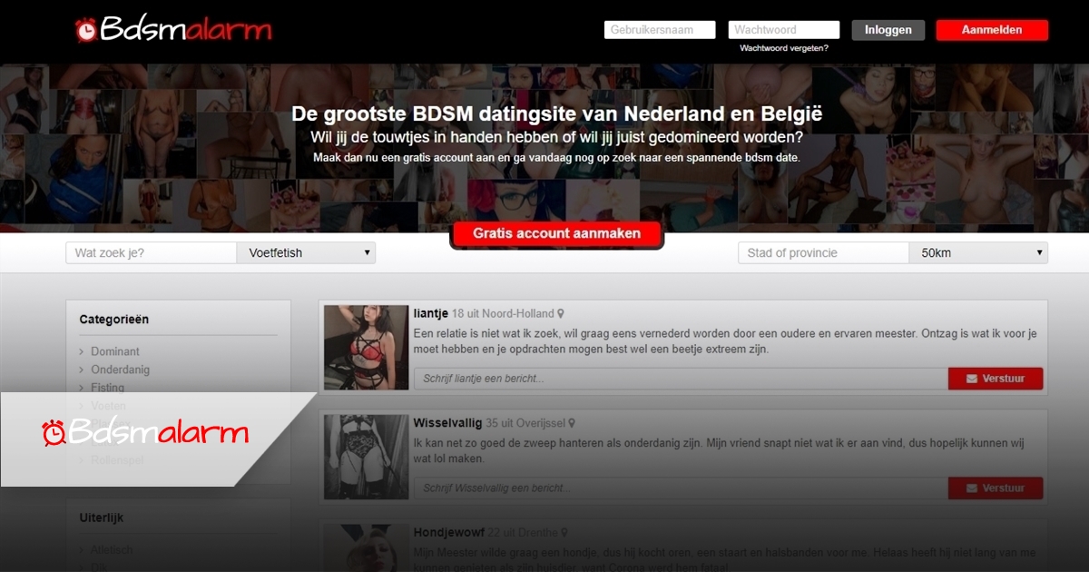 bdsmalarm is een ondeugende berichten site met fictieve profielen van dominante, BDSM'ers