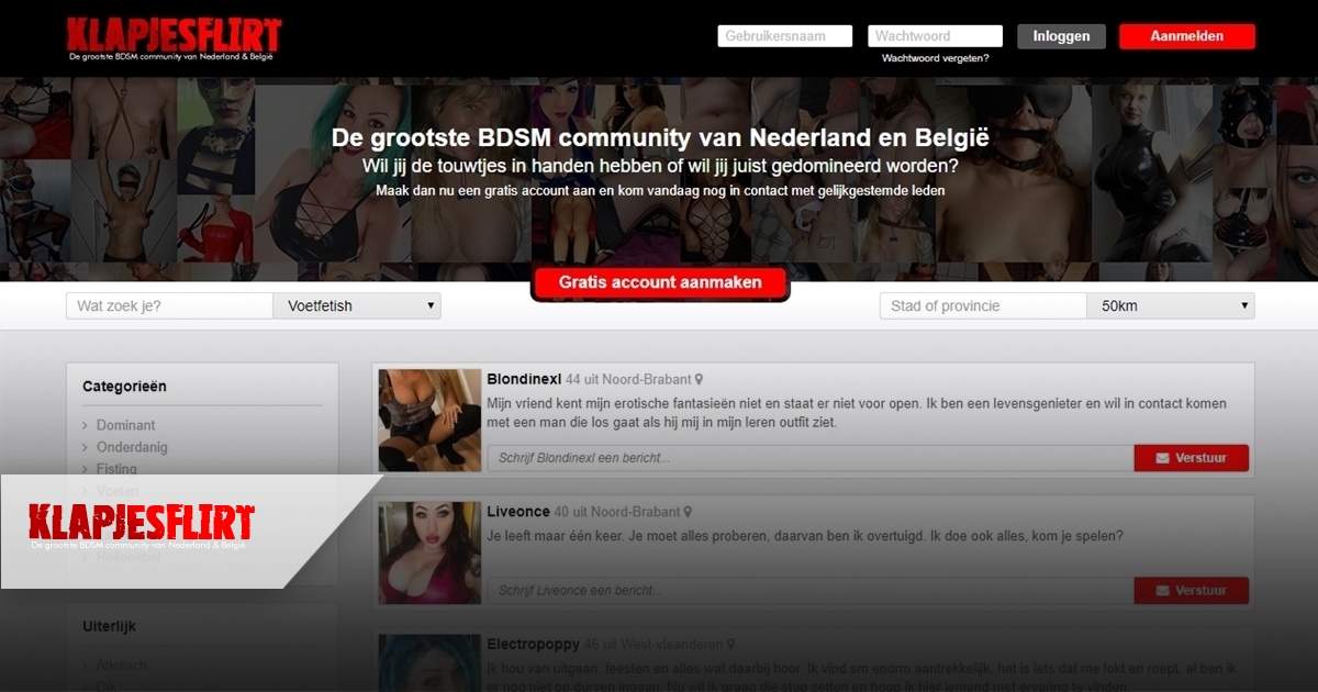 klapjesflirt is een fictieve Kinky chatdienst met profielen voor Dominante of onderdanige