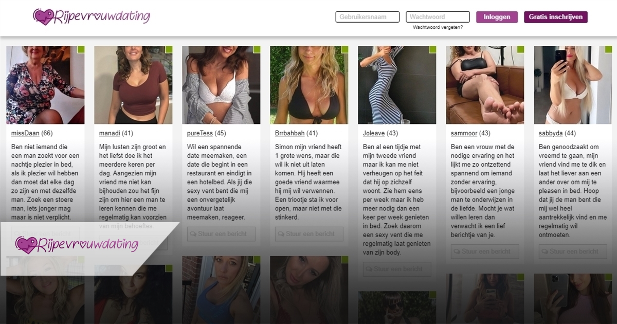 rijpevrouwdating is een fantasie achtige erotische chatsite met fake profielen van sexy mannen en vrouwen en op zoek naar erotische gesprekken online